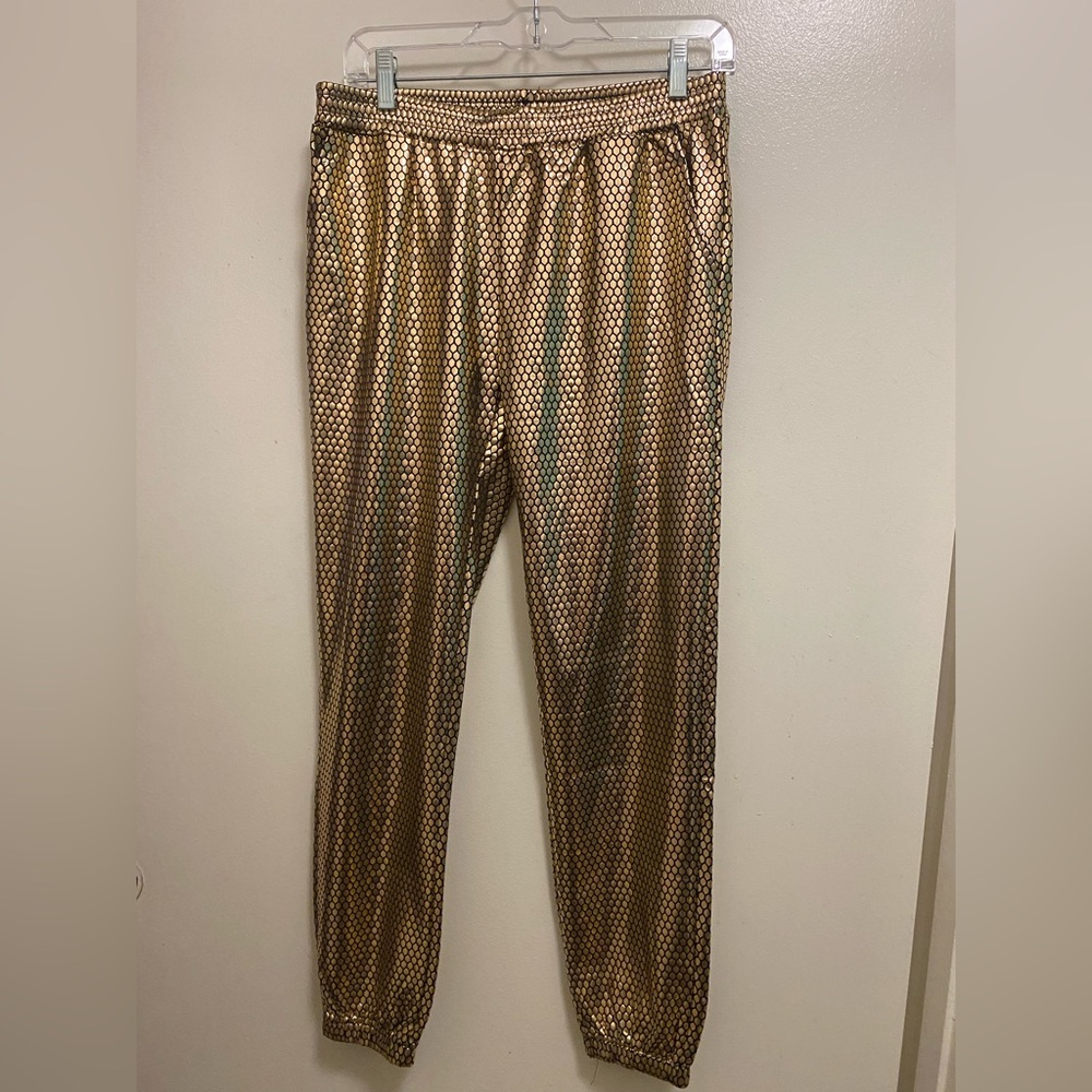 Wulful Boy’s Gold & Black Shiny Pants XL 14 15 1970’s Costume NWT waist elastic